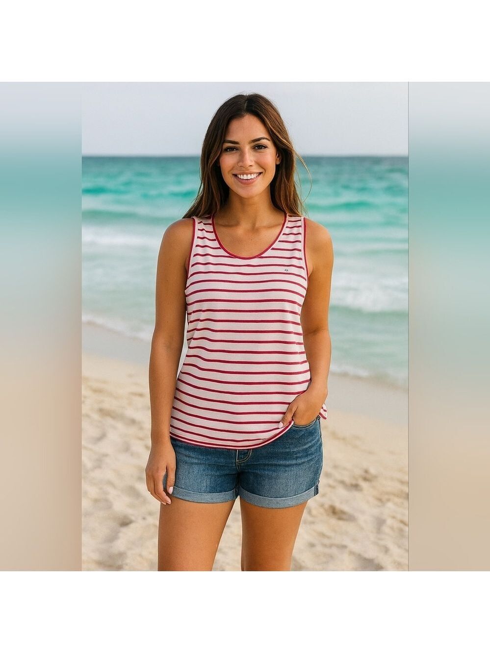 NWOT Tommy Hilfiger Striped Soft Tank Top with logo buttons on the shoulders